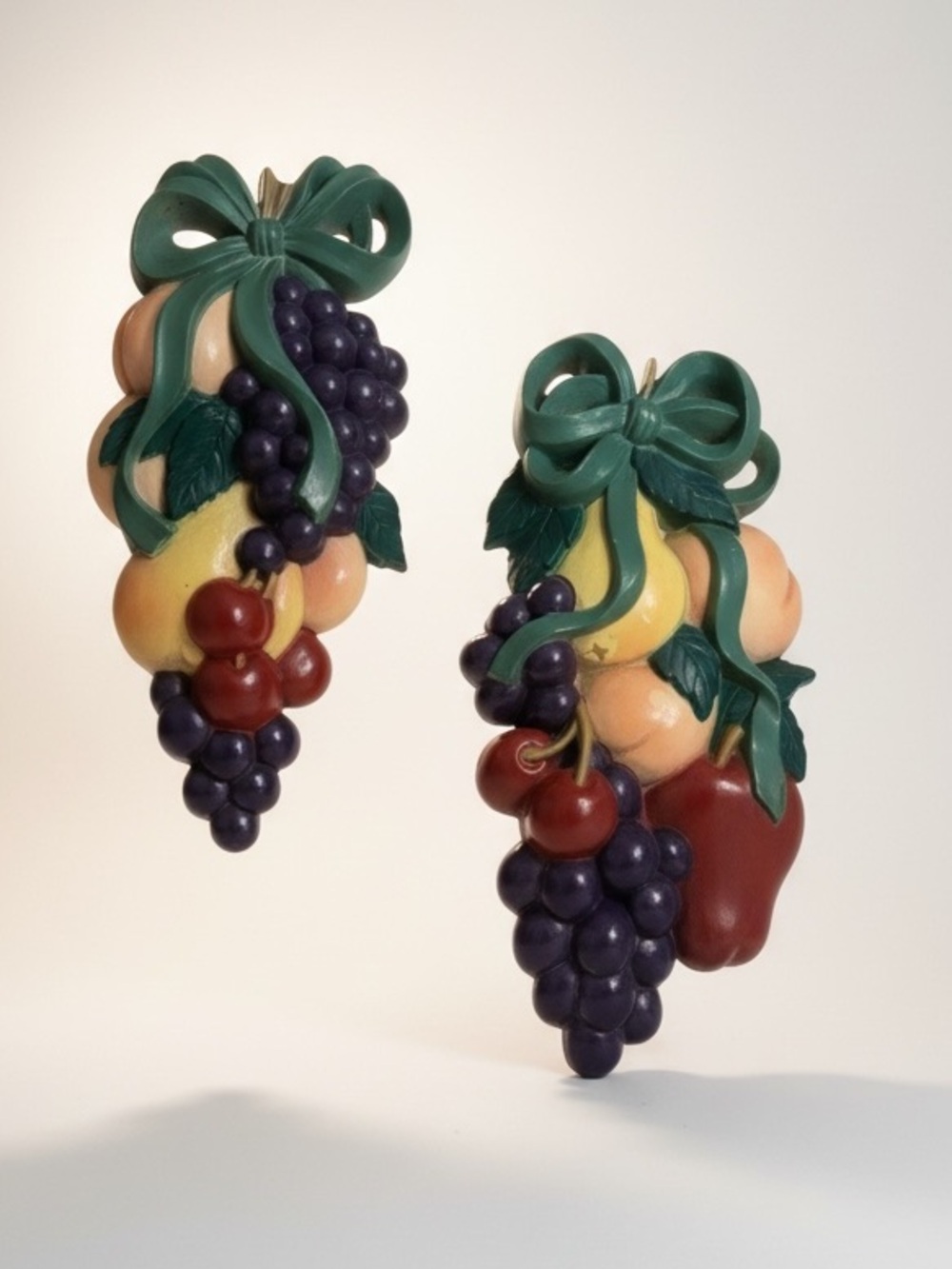 Vintage 1995 Burwood USA Fruit Hard Plastic Wall Plaque Set of 2